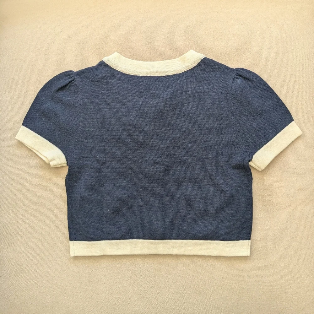 NWT GAP Lady Sweater Cardigan Navy Cream - 5T